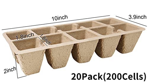 Syitcun 200 Cells Seedling Starter Trays,20 Pack Trays For Planting,Biodegradable Seed Peat Pots Planting Seeds,Bonus 100 Plant Labels,1 Seeding Riser,1 Spray Bottle,Indoor Germination Kit, 10Cells #TOP1