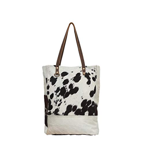 Black and White Impression Genuine Hair On Leather Tote Bag