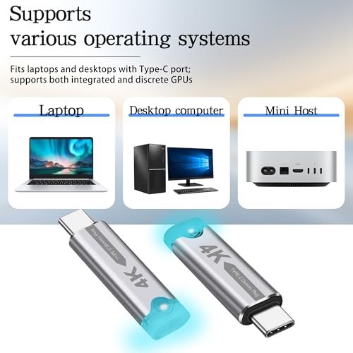 XMSJSIY Emulator wyświetlacza wtykowego USB typu C, 4K przy 60 Hz, USB-C HDR, wirtualny monitor, bezgłośny adapter z oświetleniem LED, do zdalnego sterowania bez ekranu
