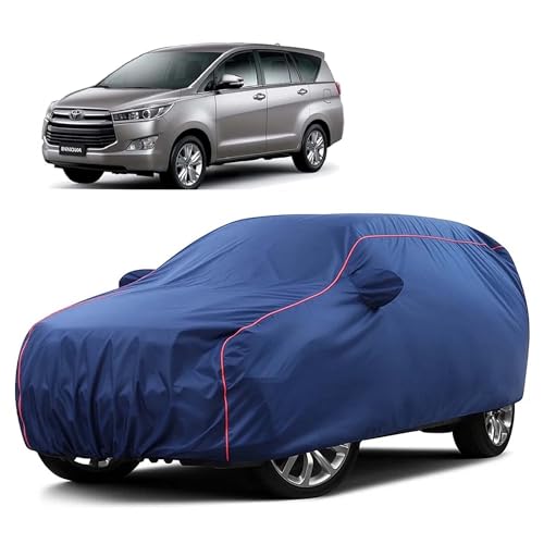 Image of Sulfar 100% Water Resistant Car Body Cover Compatible with Mirror for Toyota Innova (Triple Stitched, Full Bottom Elastic, Blue Taffeta with Red Piping)