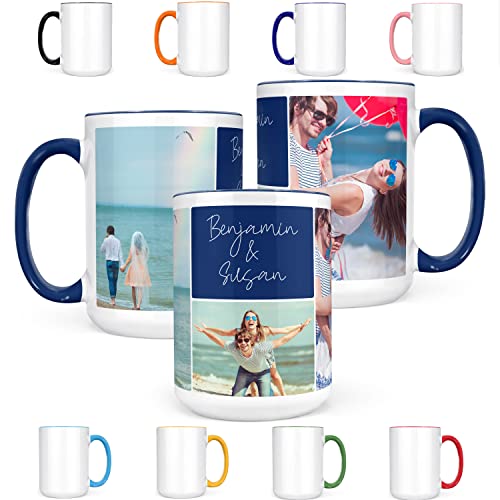 Product Image of the Custom Coffee Mug with Photos & Names, 11 or 15 Oz - Personalized Ceramic Mugs w/ 3 Images Collage, 9 Colors, Gifts for Him, Her, Customized Tea Cup for Boyfriend, Girlfriend, Couples