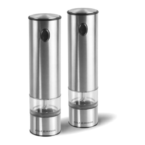 Cole & Mason H3004480 Battersea Salt and Pepper Mills | Electronic | Stainless Steel/Acrylic | 210mm | Gift Set | Includes 2 x Electric Salt and Pepper Grinders | Lifetime Mechanism Guarantee Cover