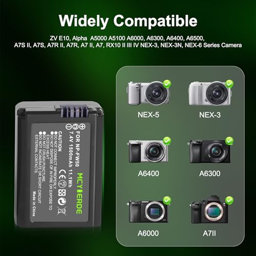 Image of 2 Pack NP-FW50 Battery with Dual Slot Charger for Sony A7 A7II A7RII A7SII A7S A7R A7R2 ZV-E10 A6500 A6400 A6300 A6000 NEX-3 NEX-5