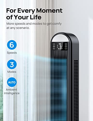Dreo Tower Fan For Bedroom, 42 Inch Bladeless Fan, 90° Oscillating Fan, Quiet Floor Fan With Remote, Led Display, 6 Speeds 4 Modes, 12H Timer, Standing Fans For Home Living Room Office, Cruiser Pro T2 #TOP5