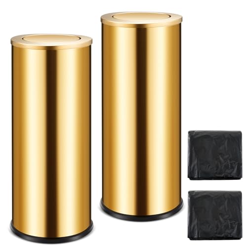 Reallnaive 2 Set 30L/8GAL Gold Lidded Trash Can with 200