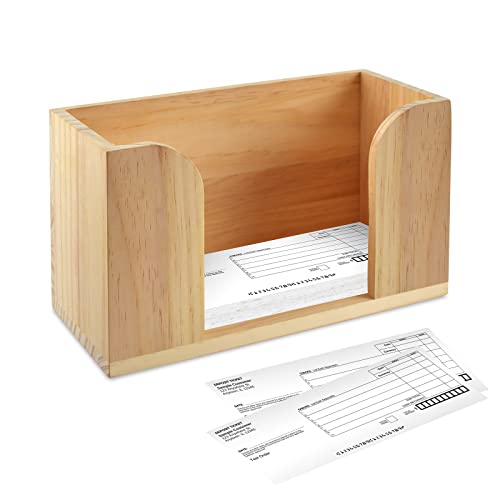 Wooden Deposit Ticket Holder Deposit Slips Organizer 11" L X 4.9" W X 6.5" H Cashier Pad Rack Desk Paper Holder For Deposit Slips,Checks,Tickets, Receipts,Forms,Vouchers #TOP29