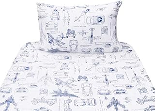 J-pinno Cute Cartoon Printed Twin Sheet Set for Kids Boy Children,100% Cotton, Flat