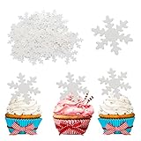 Morofme 50pcs White Edible Snowflake Cake Cupcake Topper, Edible Frozen Cake Topper, Winter Cupcake