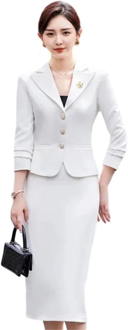 Women's Office Skirt Suit 2 Piece Set Slim Fit Blazer with Skirt Fashion Workwear