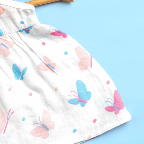 Image of Kidbea Muslin Frock for Baby Girls | Cotton Dress for Newborn Babies | Sleeveless, Tie-Up Shoulders Summer Wear Clothes