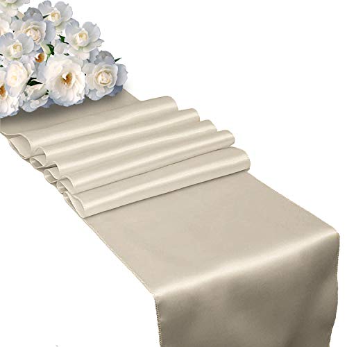 WedDecor Satin Table Runner 11x108 inch Dining Table Wedding Decorations Tabletop Decor Smooth Fabric Party Table Runner Holiday Christmas Banquet Home Decor Kitchen, Ivory, 1pc