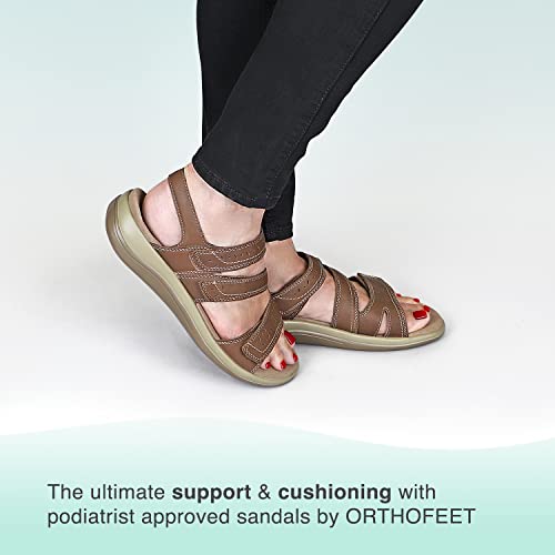 Orthofeet Arch Support Sandals For Women, Ideal For Heel And Foot Pain Relief. Therapeutic Design With Arch Support, Arch Booster, Cushioning Ergonomic Sole & Extended Widths - Naxos #TOP1