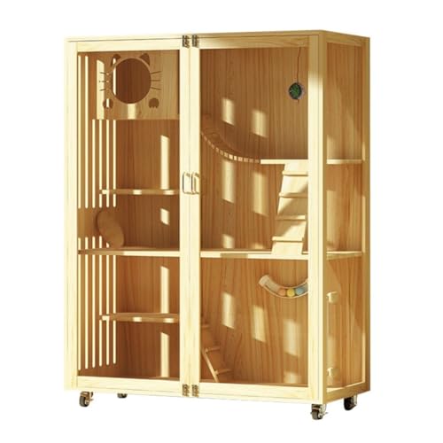 Casa Para Gatos Interior Jaula for gatos, Villa for gatos, casa de madera maciza for gatos, gran espacio de madera for cría de hogares de tres pisos, gabinete for gatos de gran espacio Casa Del Gato(1