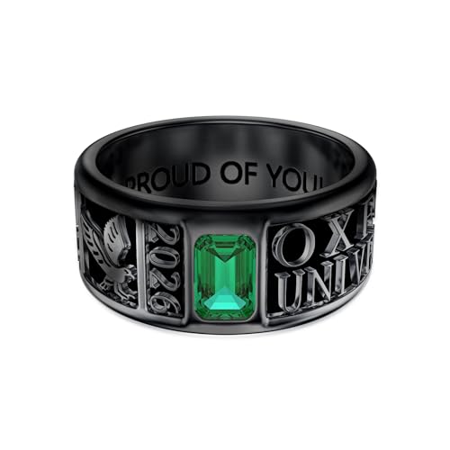 Fully Personalized Class Ring for Men Women Class of 2025 Sterling Silver High School College Ring Graduation Jewelry Gift for Graduates Size 4-16 (with Gift Box)