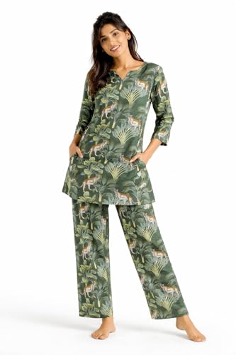 Ensemble kurta imprimé vert en viscose pour une tenue d'été fraîche taille S