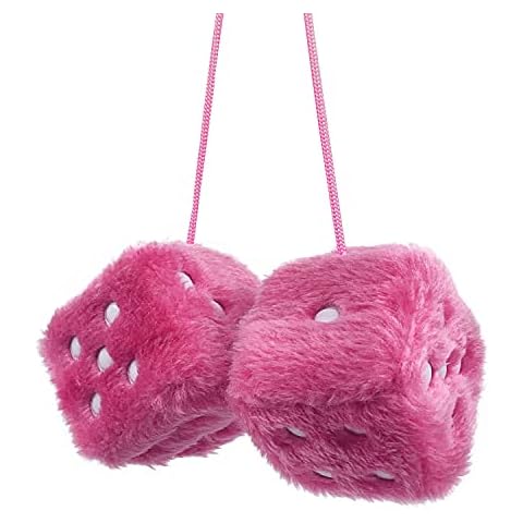 ygmoner Pair of Retro Square Mirror Hanging Couple Fuzzy Plush Dice with Dots For Car Interior Ornament Decoration (Pink) Cover