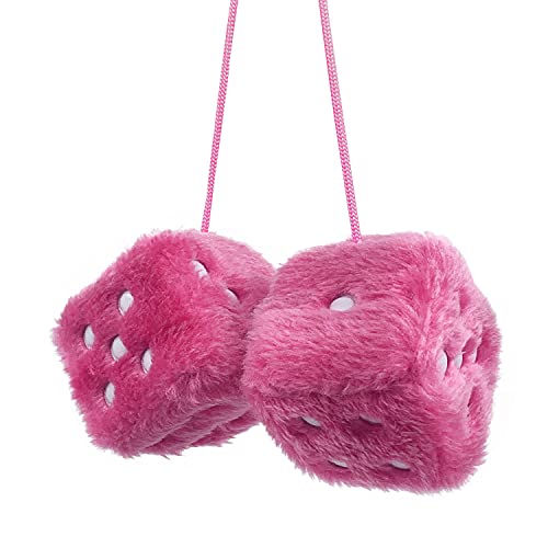 ygmoner Par de dados de felpa para colgar en el interior del coche, diseño de espejo cuadrado retro con puntos, color rosa Cover