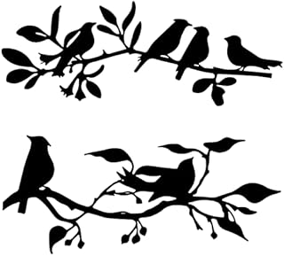 Set of 2 Love Birds on a Branch Metal Tree Wall Art Garden Outdoor Ornament Yard Birds Statues Weatherproof, Black