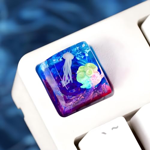 Jellyfish Artisan Keycap Rainbow Coral Reef - 1U ESC, R1 SA Profile Custom Handmade Resin Cherry MX Switch Key Cap Mechanical Keyboard, Cool Tech Gifts for Men, Dad, Father, Gamer, Sea Lover