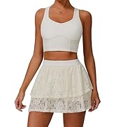 ABOCIW Womens 2 Piece Tennis Skirts Sets Racerback Workout Crop Tank Layer Lace High Waisted Mini...