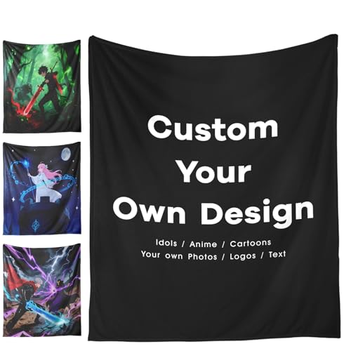 Custom Idol Anime Character Photo Blanket - Personalized Throw Blanket with Picture & Text Gifts for Fans Birthday Cosplay Events Custom Your Own Design Blankets Bulk Available (40''x50'')