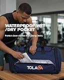 Tolaccea Torba Sportowa dla Mężczyzn i Kobiet – Rozszerzana Torba Podróżna 54–72L z Kieszenią na Buty i Mokrą Odzież, do Noszenia jako Plecak, Idealna na Siłownię, Fitness, Pływanie (Niebieski)