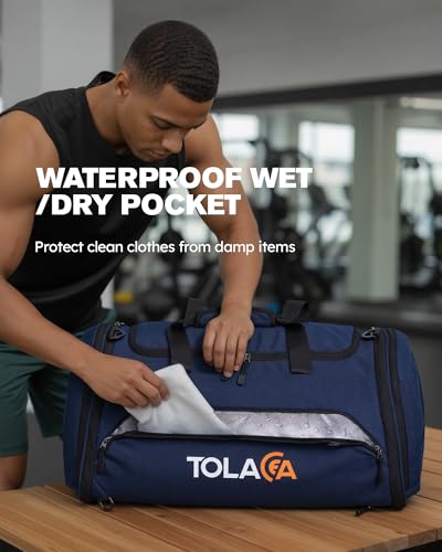 Tolaccea Bolsa de Deporte Extensible 56–70L Hombre Mujer – Bolsa de Viaje con Compartimento para Zapatos & Bolsa Húmeda, Convertible en Mochila para Gimnasio, Natación, Fútbol, Viajes (Azul) - imagen 5