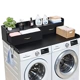 VEVOR 2 Drawers Washer Dryer Countertop with Shelf, 54" x 27" Wooden Laundry Countertop with 2 Hooks & Splicing Panels, Washer and Dryer Topper, Laundry Room Organization and Storage, Black