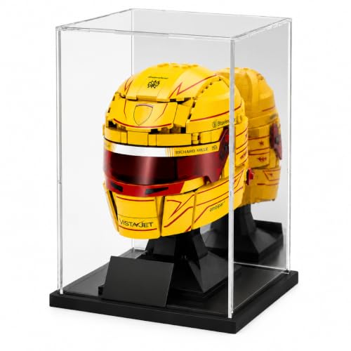 Acrylic Display Case Compatible with LEGO F1 Helmet 43017 43023 43014 43022, Clear Display Box with Black Base for Brick-Built Racing Helmet Model, 6.3