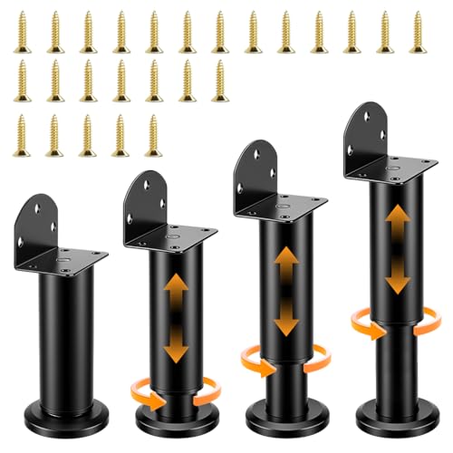 Image of Serplex 4PCS Metal Adjustable Furniture Legs 7.1-11.8 inch, with L-Shaped Pre-drilled Mounting Plate & Screws Heavy Duty Furniture Replacement Legs for Chair /Bed /Sofa /Cabinet /Couch /Dresser /Bed /Table