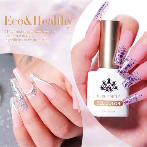 Born Pretty Glitter Sequins Gel Nail Polish Sparkly Shiny Pink Yellow Blue Green Gel Nail Polish Set Soak Off U V Nail Gel Nail Art Manicure Varnish Kit 7ML 6PCS - Thumbnail 6