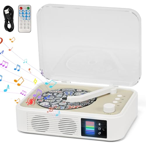 CD Player Portable Bluetooth LED Desktop Retro CD Players for Home with Speakers Rechargeble Battery Small Vintage CD Player with Bluetooth Out & Input, USB, AUX Out, Remote Control (White)