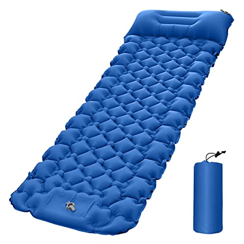 Lightweight Camping Mat, Air Mattress with Air Pillow, Backpacking Sleeping Pad, Suitable for Hiking, Camping, Fishing (Blue)
