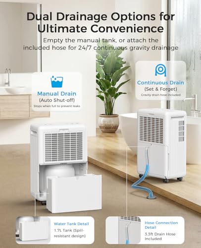 Image of 2000 Sq.ft Dehumidifier for Basement, Trazico 30 Pint Dehumidifiers for Home with Drain Hose, Quiet Operation, Intelligent Humidity Control, 3 Modes, 24H Timer, Auto Defrost, for Bathroom Bedroom RV