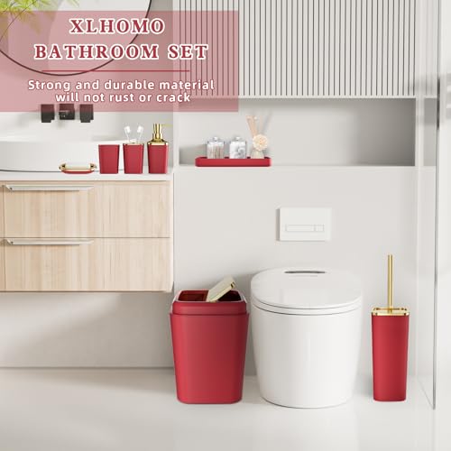XLHOMO Dark Red Bathroom Accessory Set, 9-Piece Burgundy Bathroom Set with Trash Can, Toothbrush Holder, Toothbrush Cup,Soap Dispenser,Soap Dish,Toilet Brush Holder,2 Qtip Holder Dispensers and Tray by XLHOMO - Image 7