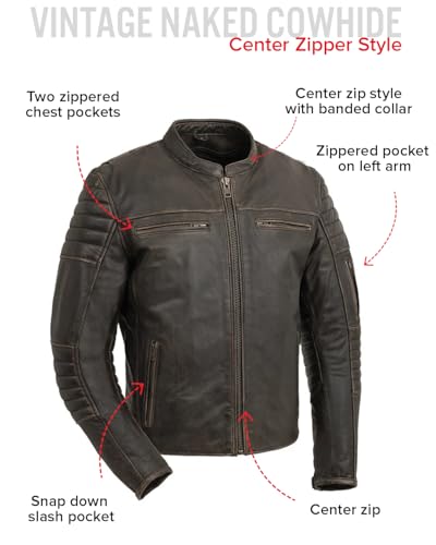 First Mfg Co - Commuter - Men's Motorcycle Biker Riding Brown Leather Jacket - 2X Large - Action Back Armor Pockets Gussets Thermal Liner Vented