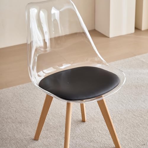 Miniatura 6 de Hjhomeheart Juego De 4 Sillas De Comedor Transparentes Modernas, Sillas De Comedor Tapizadas Extraíbles, Sillas De Cocina De Diseño Escandinavo Cuero-Negro