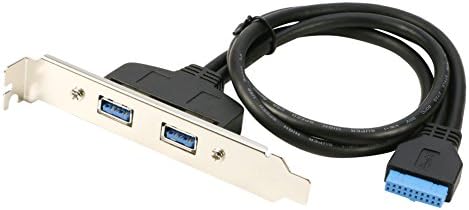 RIITOP 2 Ports USB 3.0 Female Back Panel to MB 20pin Header Connector Cable Adapter with PCI Slot Plate Bracket 1.5ft