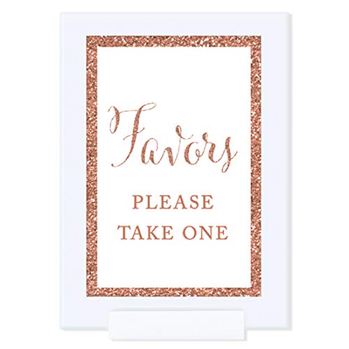 Andaz Press Framed Wedding Party Signs, Rose Gold Glitter, 4X6-Inch, Favors, Please Take One, 1-Pack, Copper Champagne Colored Decorations #TOP18