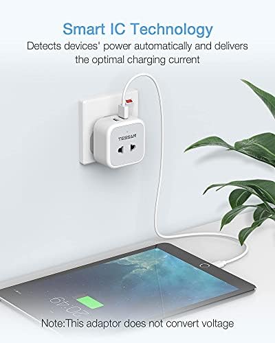 Shaver Plug Adaptor UK, TESSAN 2 Pin to 3 Pin Adapter Plug Socket with 2 USB for Bathroom Electric Toothbrush, Razor and EU US Plugs, 10A Fused White
