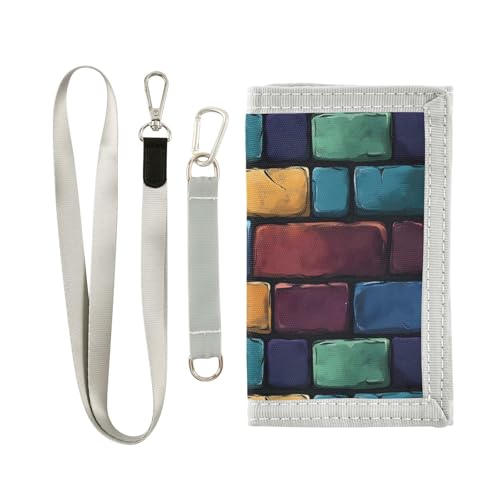 FOLIOSA Kids Wallet for Boys Girls Colorful Bricks Print Youth Wallet with Zipper Pocket Card Holders, Novelty Wallet 4.9×2.9 in