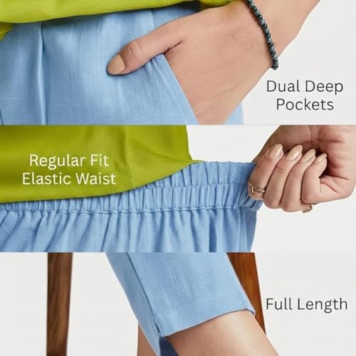 Image of DIGITAL SHOPEE Women Regular Fit Elastic Waist Full Length Cotton Formal Trouser for Casual Wear, Office Wear