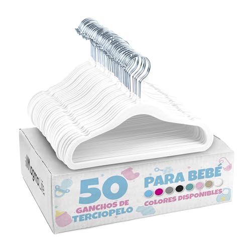 Consejos para Comprar Bodies para Bebé - los preferidos. 44 MAGMALIFE 50 Ganchos de Terciopelo para Ropa de Bebe, Gancho Plateado Giratorio de 360 Grados, Adecuado para Todo Tipo de Ropa, Antideslizante, 29 cm de Largo (Blanco)