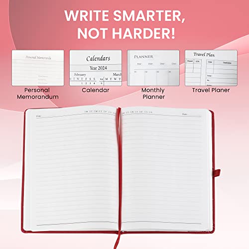 Image of Classic Journal with Faux Leather Cover for Writing, Planning, Travel, Office Use, 80gsm A5 Paper size, Magnetic Lock & Pen Loop Journal, Hard cover binding, College Ruled Notebook, Color - Red (176 Pages)