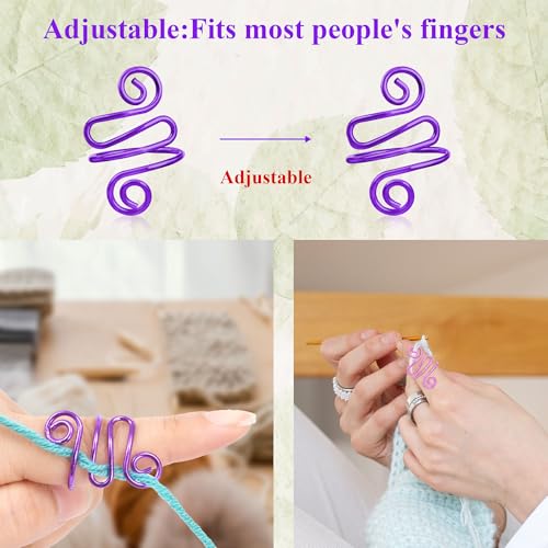 Image of HUISUYTON 4Pcs Handmade Crochet Tension Ring, Adjustable Crochet Tension Ring for Finger, Metal Open Yarn Guide Crocheting Loop Ring, Gifts for Crocheters Knitters Mother Grandma
