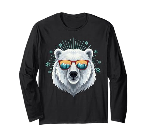 Polar Bear With Sunglasses Funny Winter Mountain Design Maglia a Manica