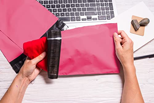 50 gemischte Versandtaschen aus Poly-Selbstverschluss, 5 Größen, je 10 Stück, Red Ember, kleine bis große Versandtaschen, Versandverpackungen (Rosa)