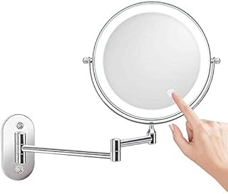 8'' Bathroom Mirrors Wall Mounted Makeup Mirror, Upgrade Auto Off LED Shaving Mirror 1X/10X Magnifying Double Sided 360° Swivel Extendable, Powered by 4 x AAA Batteries (chrome)