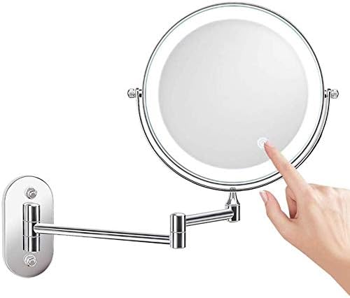 8'' Bathroom Mirrors Wall Mounted Makeup Mirror, Upgrade Auto Off LED Shaving Mirror 1X/10X Magnifying Double Sided 360° Swivel Extendable, Powered by 4 x AAA Batteries (chrome)