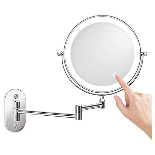 MRJ Espejo de Maquillaje con Luz LED 1X/10X Aumento, Espejo de Pared con Doble Cara de 360° Rotación, Luz Ajustable y 0.5h Apagado Automático para Baño, Tocador, Hotel (Plata)